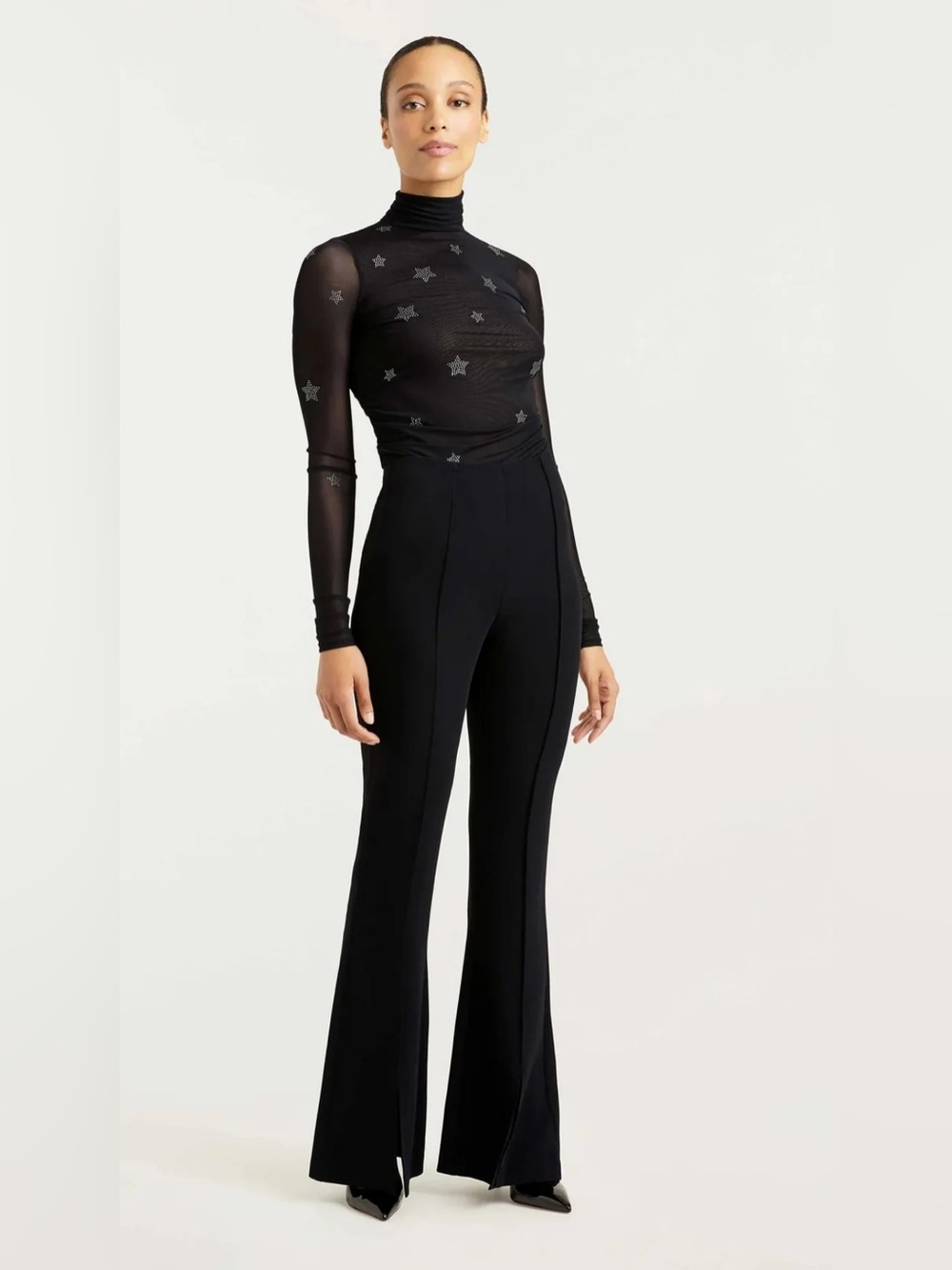 Cinq a sept Billie black crepe pintuck pant with front hem slits sz.00